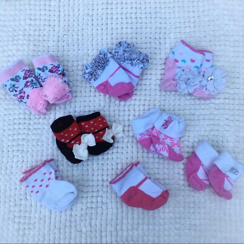 EUC Lot of Newborn Girl Socks - 8 Pair